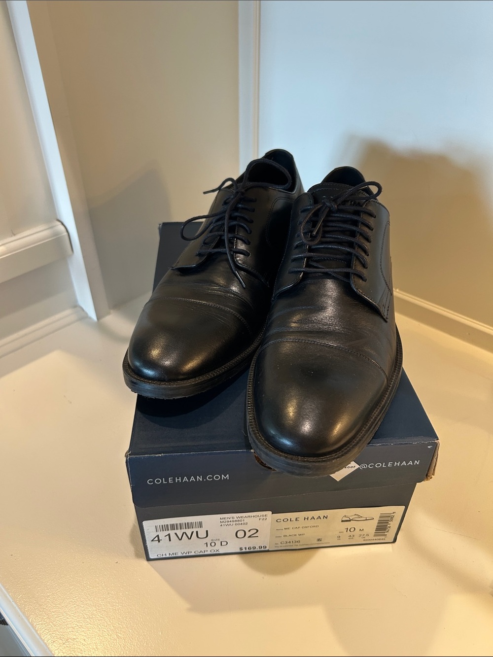 Cole Haan Black Leather Cap-Toe Derby Dress Shoes